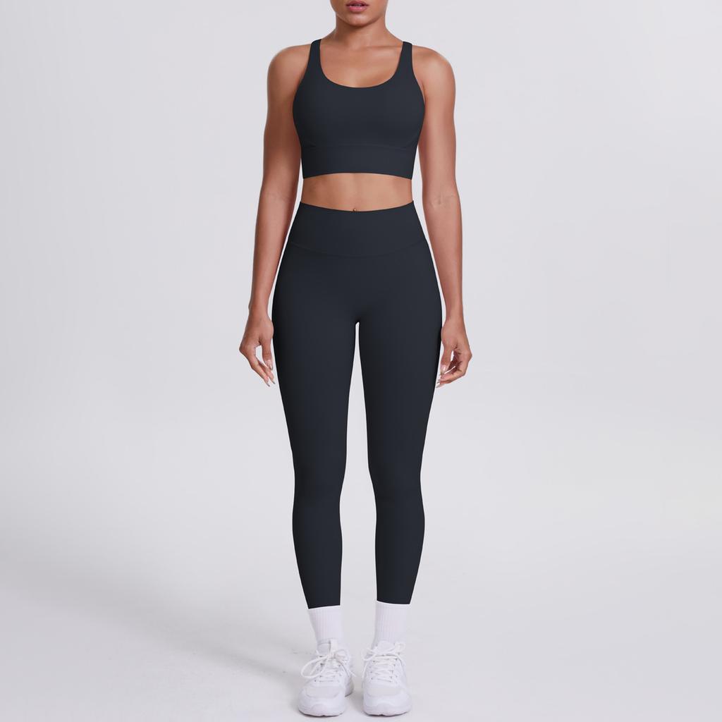 Nude Brushed Cross Back Bra, Casual Sports, Hip Lifting Pants, Fitness Yoga Suit, Two-piece Set