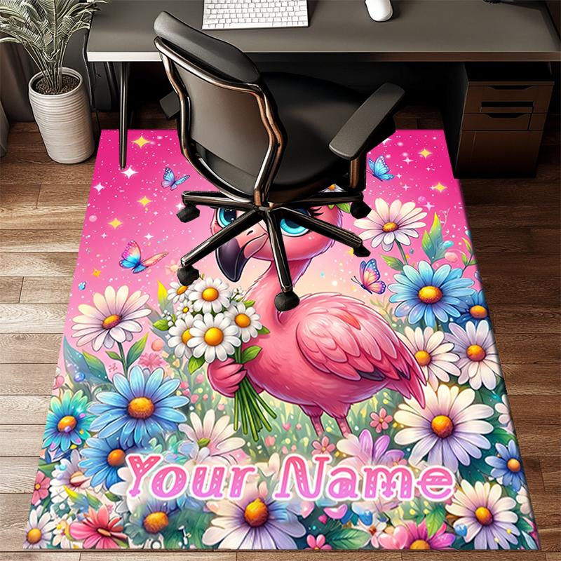 1PC Custom Name Flamingo Flowers Fantasy Art Theme Floor Mat Ideal for Living Room, Game Rooms, Office, Bedroom,Floor Mat Playful Design