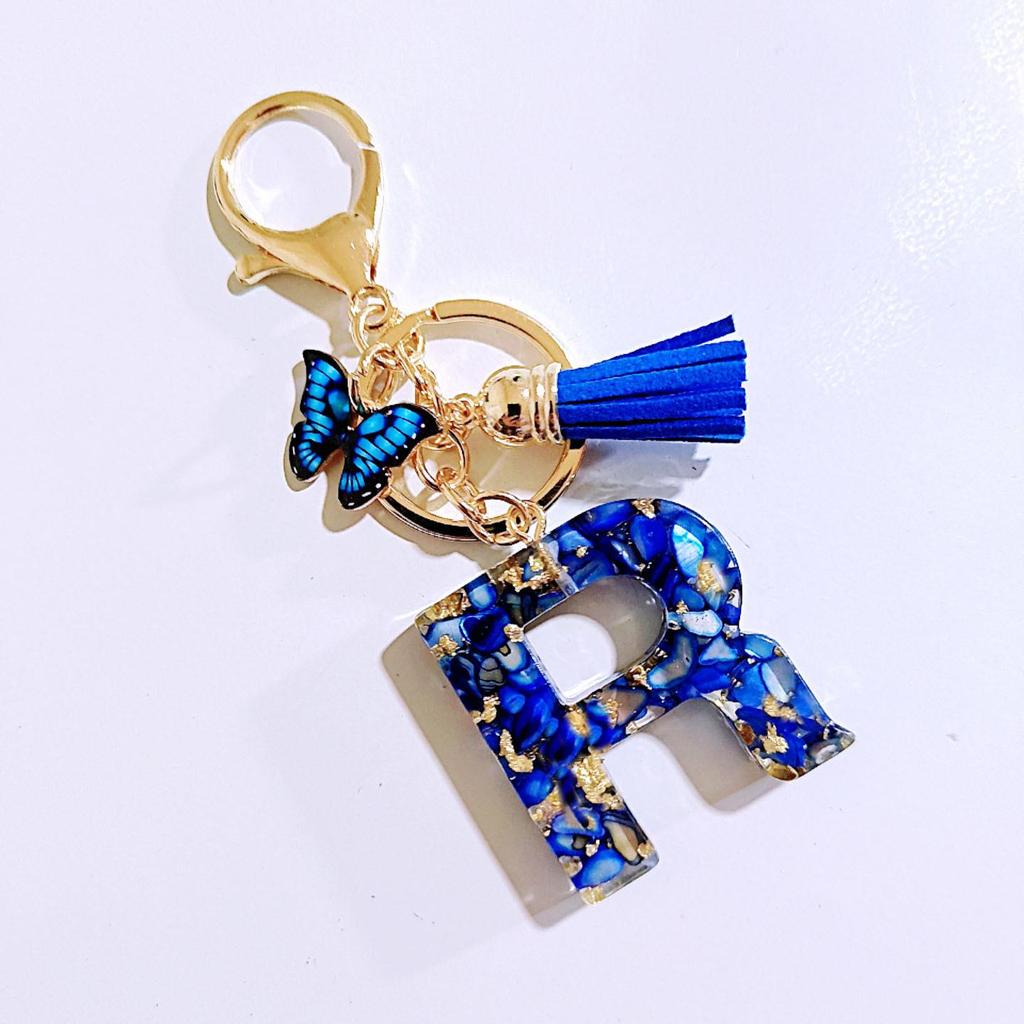 Sapphire Blue Butterfly Tassel Keychain Pendant