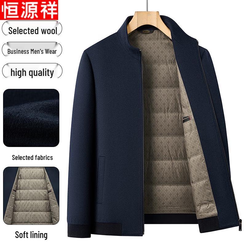 

Hengyuanxiang Men s 100% Wool Stand Collar Jacket with Down Liner L