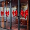 Merry Christmas Window Decor: Red Ribbon, Gold Snowflake, Static Cling