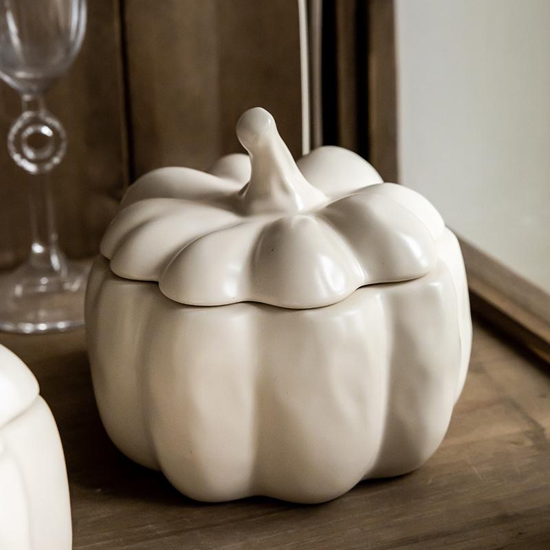 450ML Vintage Ceramic Pumpkin Bowl with Lid Soup Pot Steamed Egg Bird's Nest Stew Pot Kitchen Storage Jar Candy Storage Box
