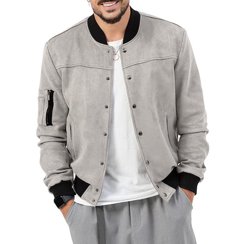 Suede Stand-Up Collar Men's Button Cardigan Jacket - Autumn/Winter Retro American Casual Outerwear