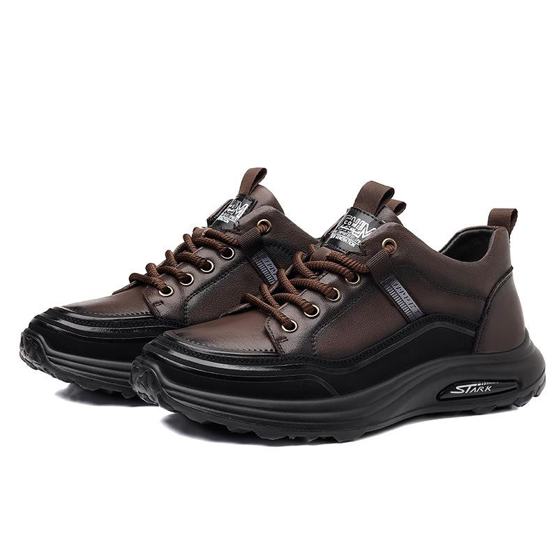 Trendy men's shoes first layer cowhide autumn new sports and leisure shoes men's light and non-slip daily casual leather shoes men's