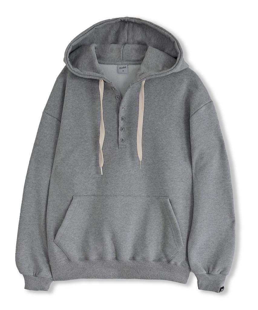 D13 (Fleece-Lined) Plain Henley Neck Hoodie_Wine