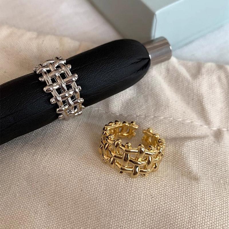 Foxanry Gold Color Hollow Grid Geometric Rings For Women Couples Classic Personality Minimalist Fashion Creative Party Jewelry