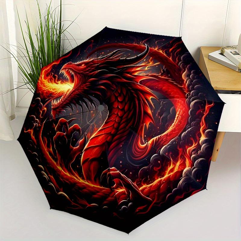 

1pc Automatic Opening/Closing Dragon Umbrella with 8-Rib Windproof Design - Fiery Red/Black/Orange/Gray/White/ - Compact Trave (as the picture,Iron&8K)