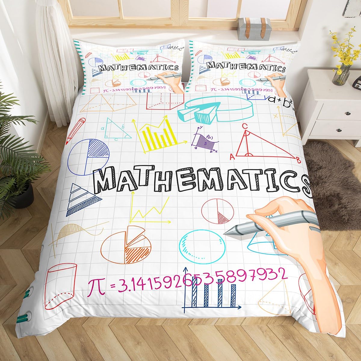 

Science Formula Duvet Cover King 2/3 Pcs Math Equation Bedding Set For Boys Girls Chemical Math Geometry Subject Comforter Cover EU Single(135x200cm)