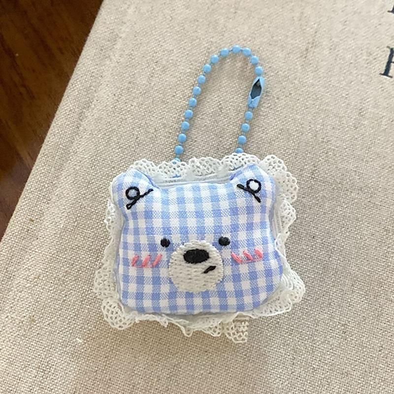 

Ins Style Blue Plaid Heart Bow Bear Keychain Sweet Cute Bag Pendant Decoration Car Key Holder Lovely Key Accessories
