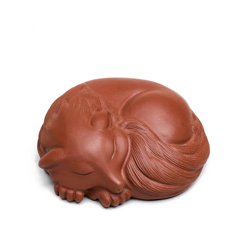 

Чайные питомцы Статуэтка лисички Украшение Домашнее украшение для чайного набора Искусство Подарок Ручная работа Скульптура Ремесла Креативный Фиолетовая глина Кончик пальца