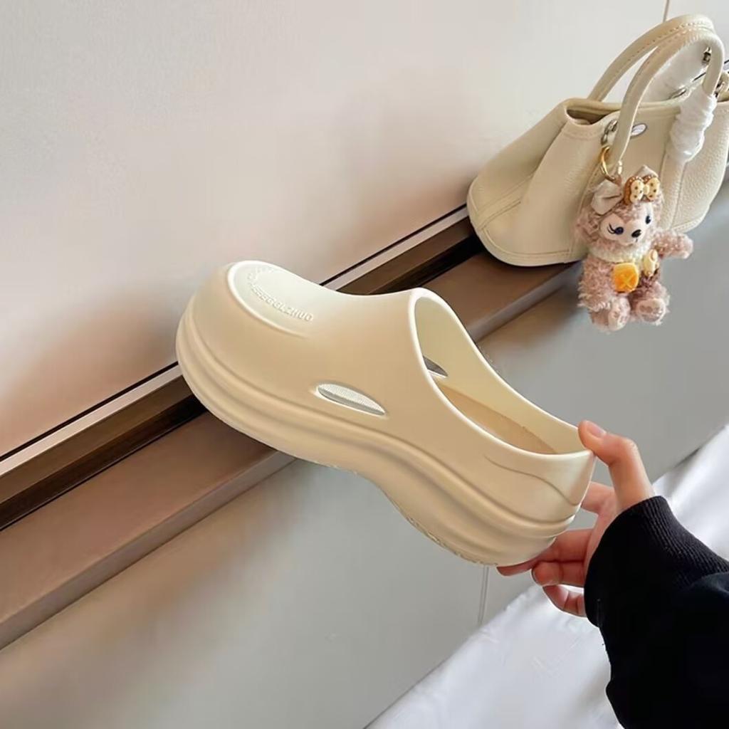 Pink chef shoes 2025 summer new heightening muffin platform slippers women wear ugly cute bag head hole shoes