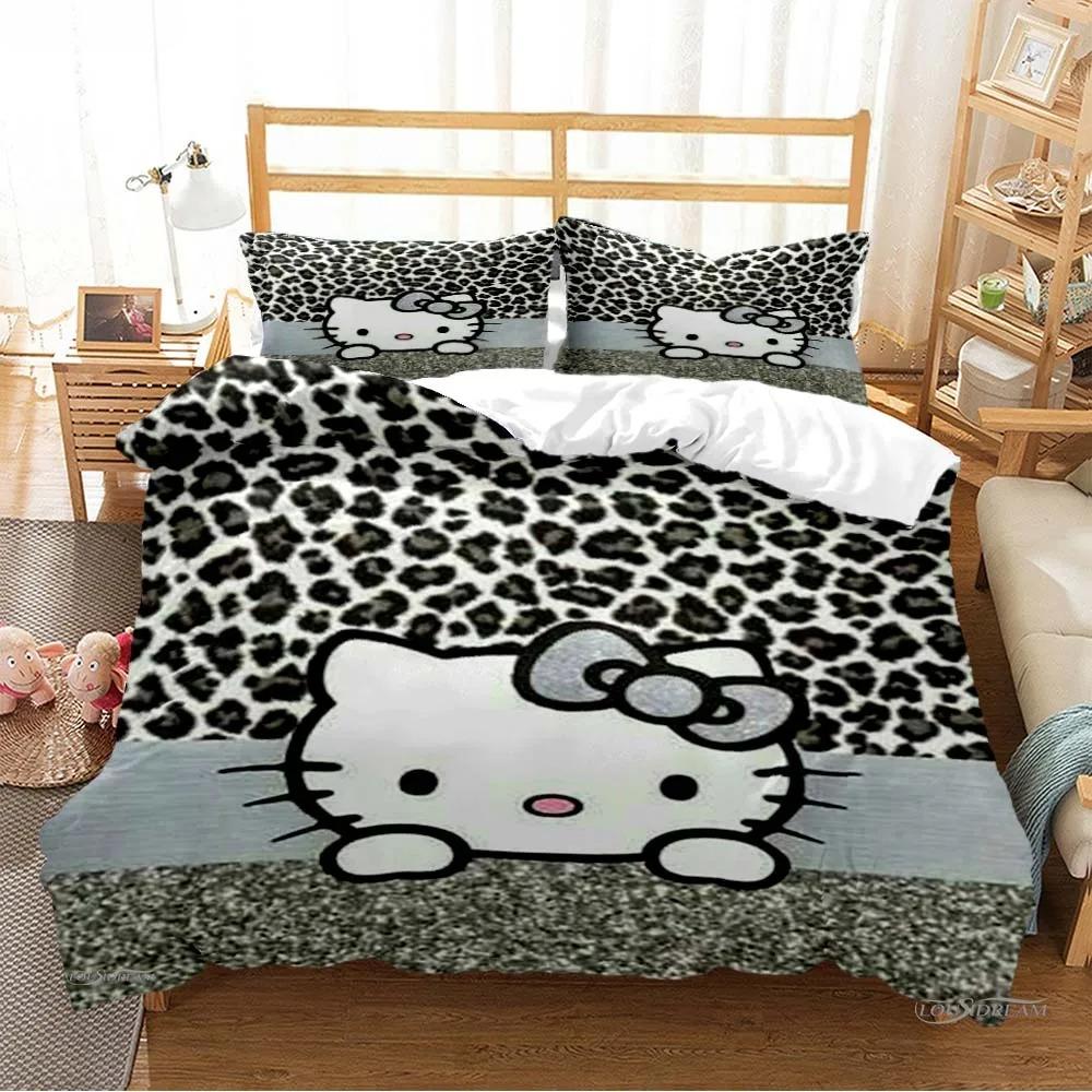 Hello Kitty Cartoon Cute Comforter Duvet Cover Bedding Sets Soft Quilt Cover Pillowcases Single/Double/Queen/King Size