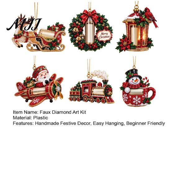 Festive Handmade Gifts for Friends Rhinestone Christmas Decoration DIY Kit, Faux Diamond Art Make 6 Holiday Decorations Hanging Ornaments, Bead Craft