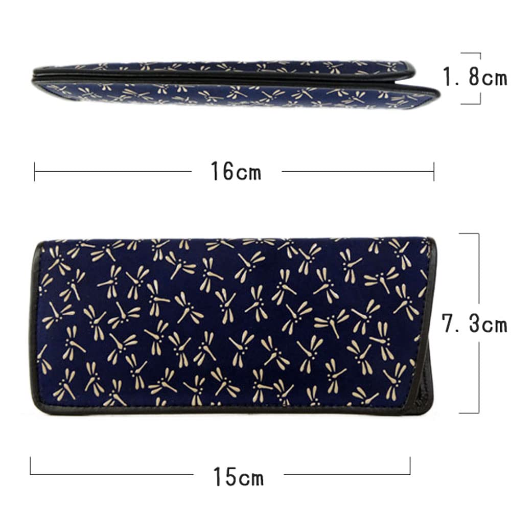 Inden Eyeglasses Sack Navy Blue Deerskin with White Dragonfly Soft 16cm x x Inden-ya 4203, Lacquer, Pattern, Type, 7.3cm 1.8cm