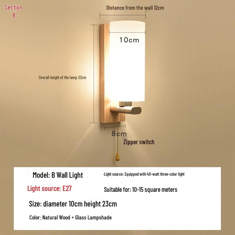 Lampă de perete Stejar Nordic: Lumină Modernă Minimalistă pentru Dormitor, Living sau Scară