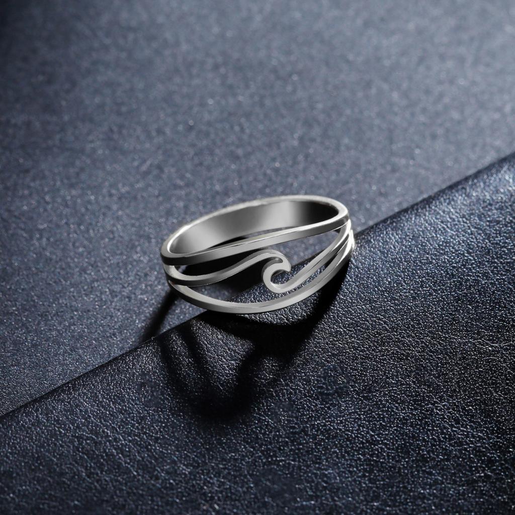Cazador Minimalist Sea Wave Rings for Women Men Stainless Steel Finger Ring Jewelry Party Birthday Anniversary Gift Wholesale