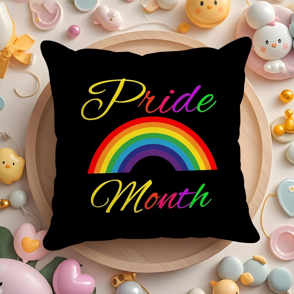 Pride Month Rainbow Cushion Cover Plush Fabric Soft Double-Sided Printed Sofa Warm Winter Home Gift Pillow Case
