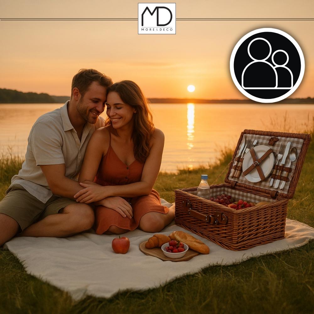 Picknickkorg korg flätad set för 4 personer kylväska bestick tallrikar MORE&DECO