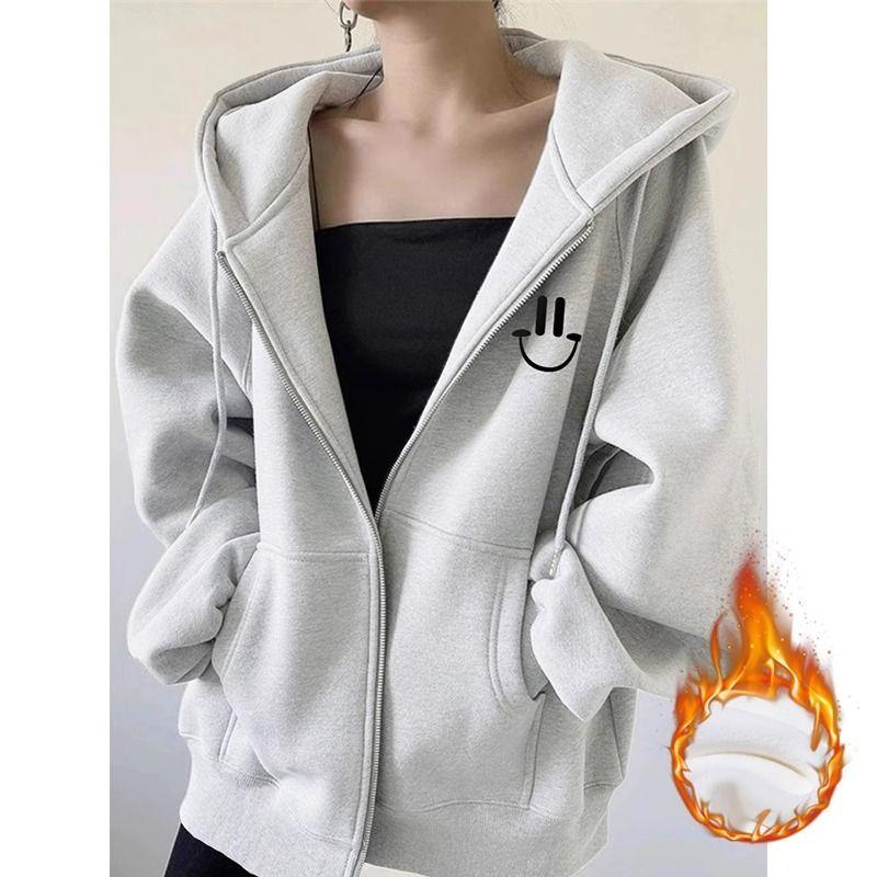 Hooded Sweatshirt Women's New Popular Loose Zipper Cardigan Jacket Women's Autumn Winter Velvet Top