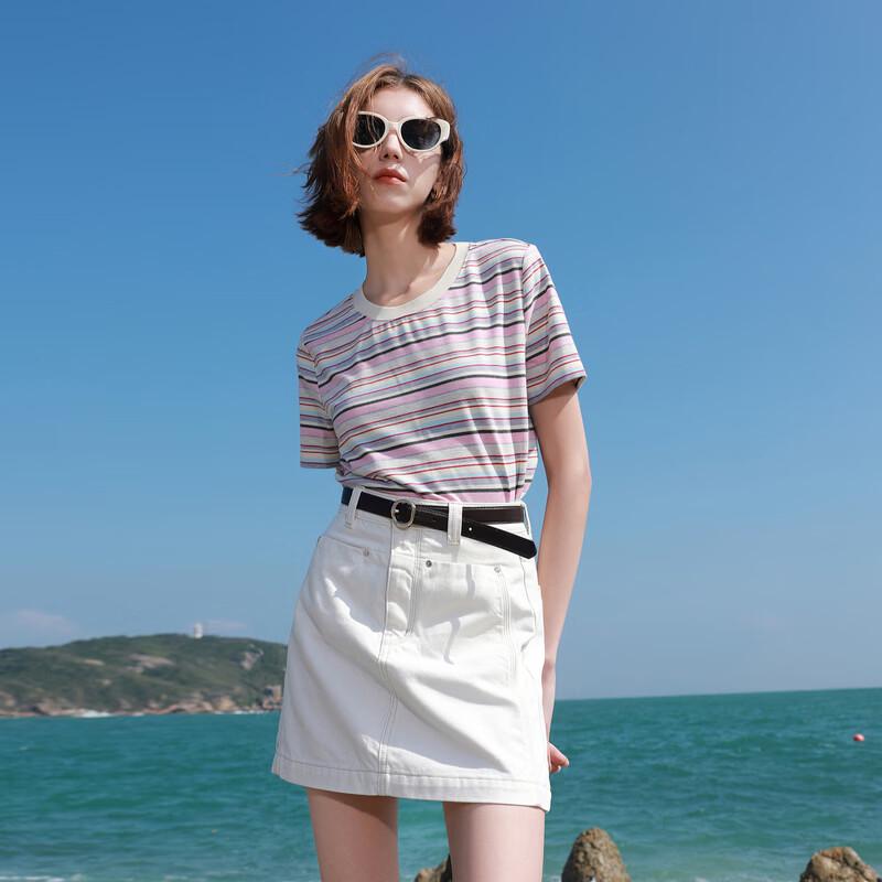 Sancai Women's 2026 Summer Striped Round Neck T-shirt