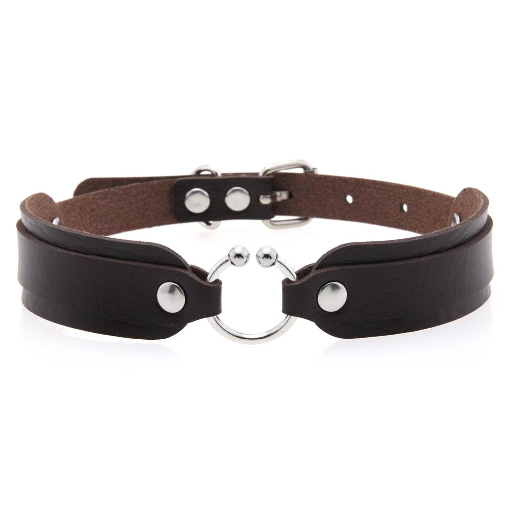 DIEZI Harajuku Gothic Cosplay PU Leather Choker Necklace For Women Men Punk Sexy Circle Pendant Torques Necklace Gift Jewelry