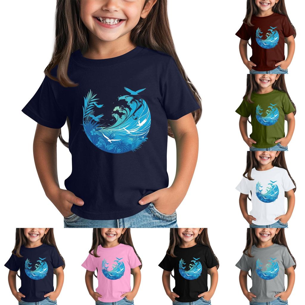 Children's Fashion Daily Printed Round Neck Short Sleeved Casual T-shirt Top
