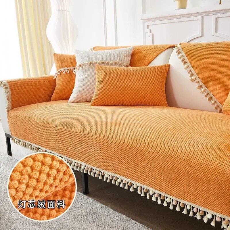 

Вельветовая подушка для дивана, наволочка, покрывало с кистями по краю, чехол для дивана, одеяло, противоскользящее диванное полотенце, плотное, не линяющее волосы