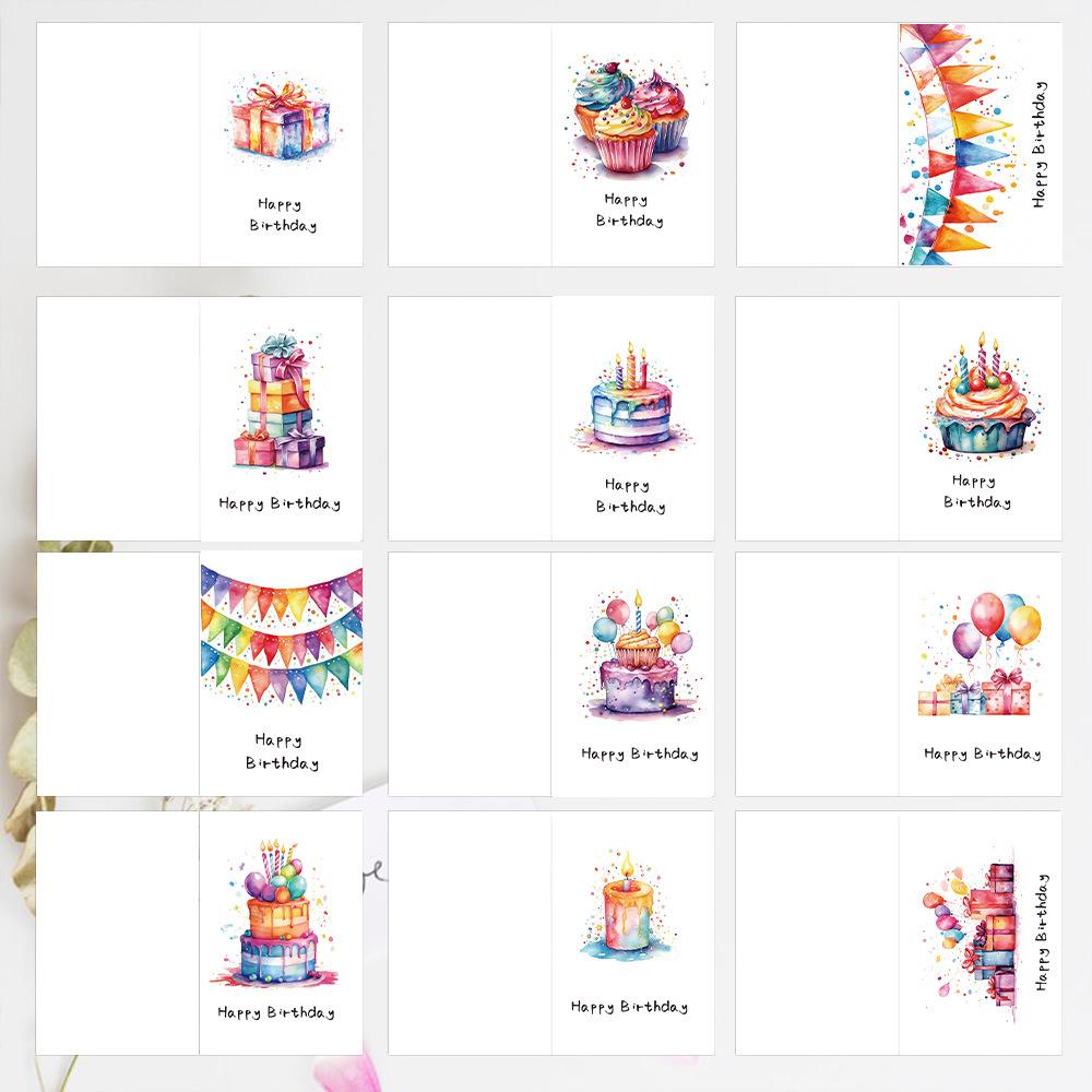 24pcs Cartoon Watercolor Greeting Cards with Envelopes, Handmade Birthday Party Invitations