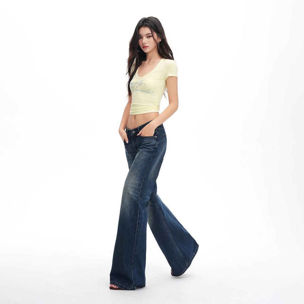 Spring Summer Basic All Match Slub Blue Raw Wash Straight Denim Pants For Ladies Casual Pants Oversize Denim Trousers