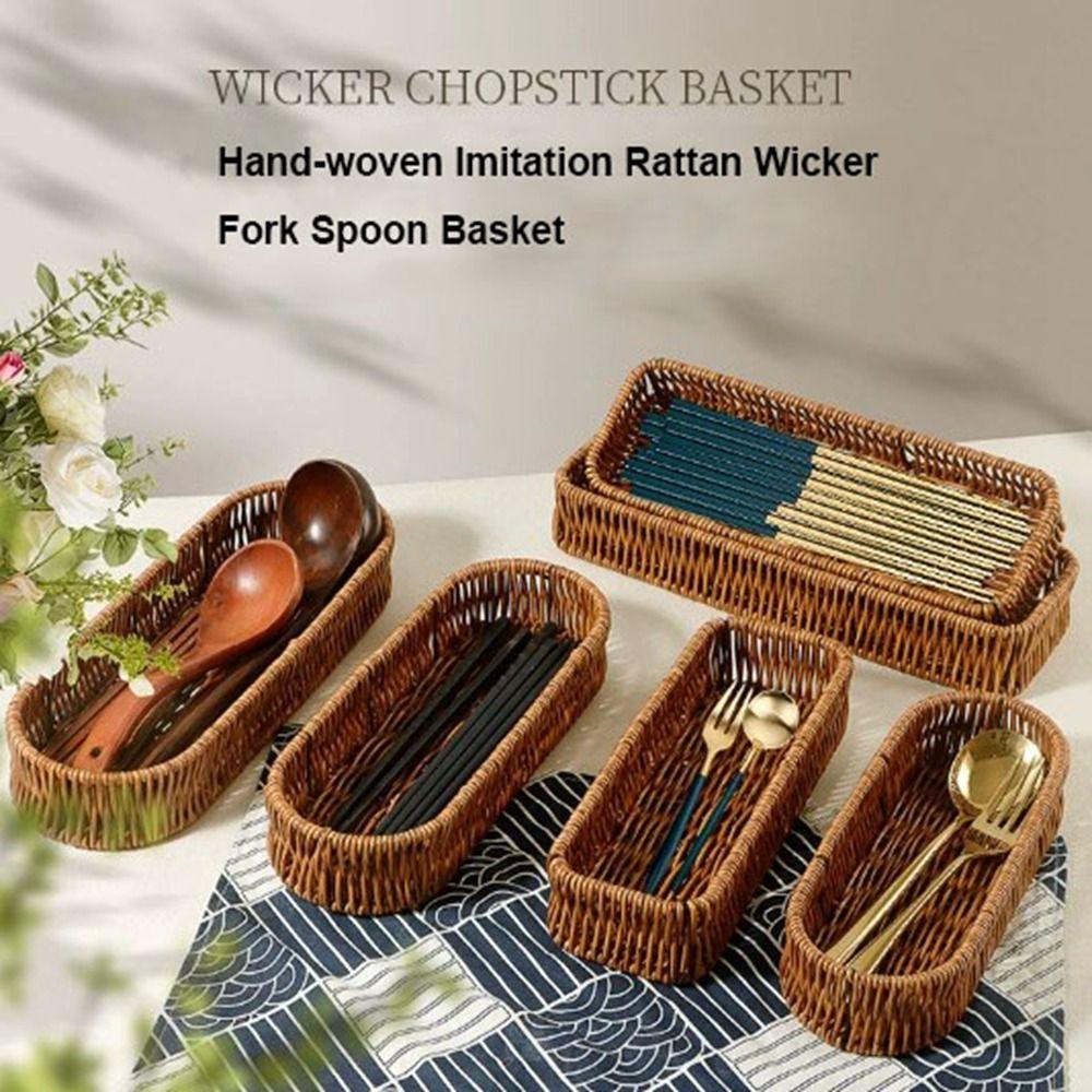 Household Rattan Wicker Woven Serving Baskets Rattan Basket  Restaurant Serving Tabletop Display