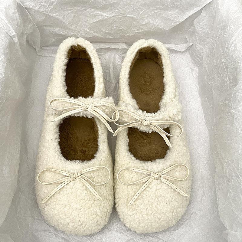 Fashion 2025 Winter Fur Warm Ballet Flats Women Korean Buckle Strap Moccasins Cozy Round Toe Winter Plush Snow Shoes Anti-skid Loafers