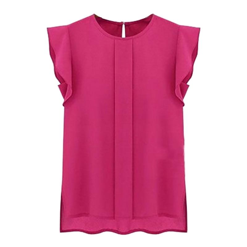 Spring And Summer Round Neck Shirt Ladies Loose T-shirt Solid Color Flying Sleeves Stitching Chiffon Shirt Top