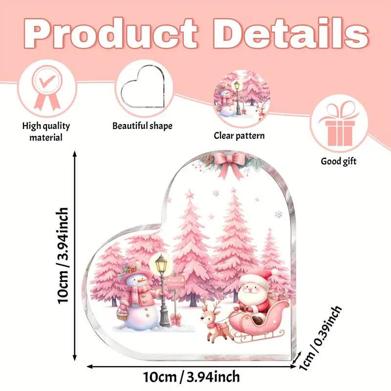 2D Flat Acrylic Cute Heart Shaped Christmas Desktop Decoration, Home Decor Plaque Hanging Wall Art Decorative Garden Decoration for Room Door Signs Ha