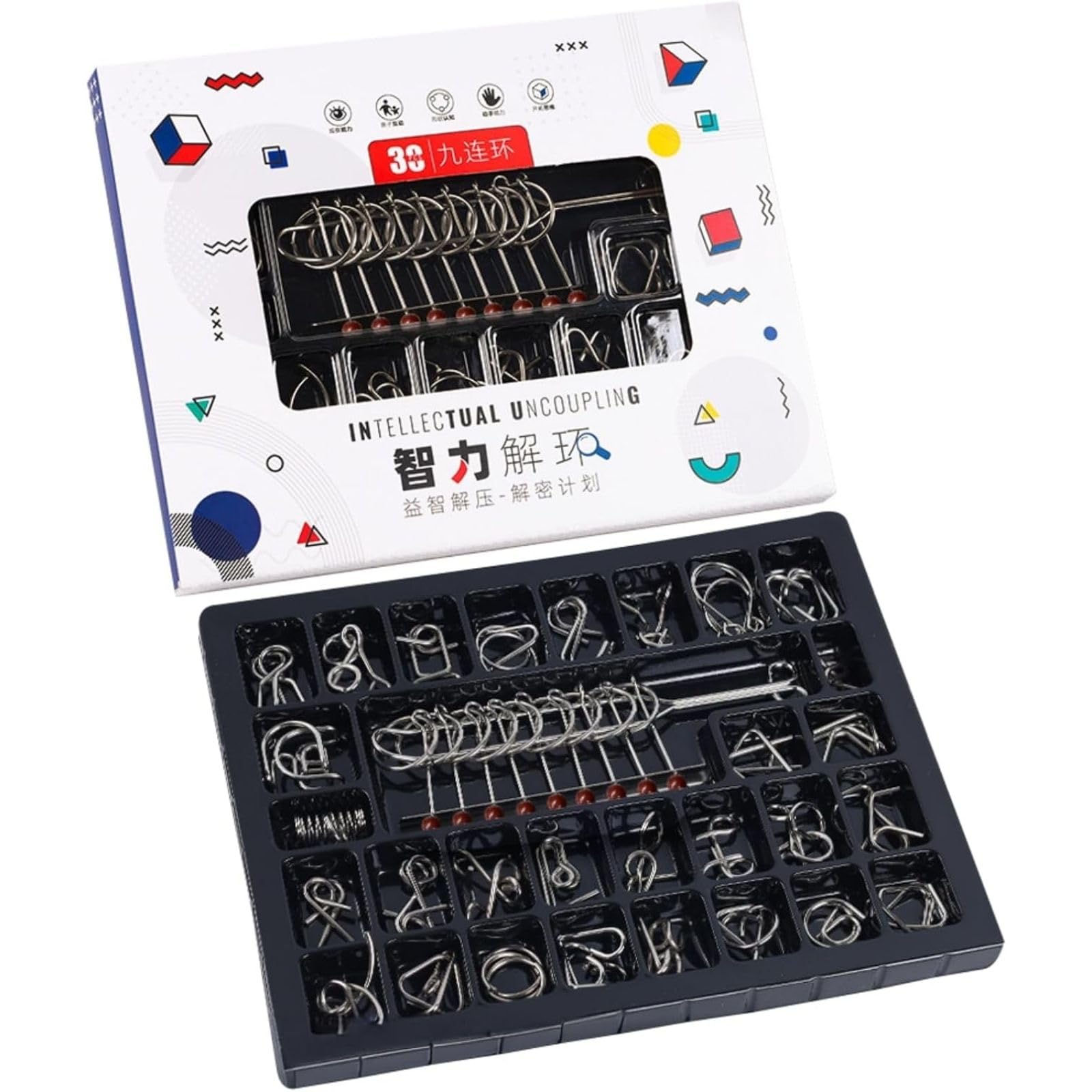 

Life2Kiku Brain Teaser Rings, 30 Types, Ring Puzzles for Kids and Adults, Brain Training, Dementia Prevention, and Intelligence Toys (30-Piece Set)