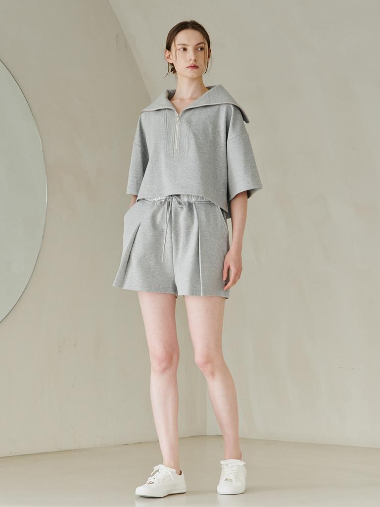 NOUVE Wide Collar Half Sleeve T-Shirts - M.Gray