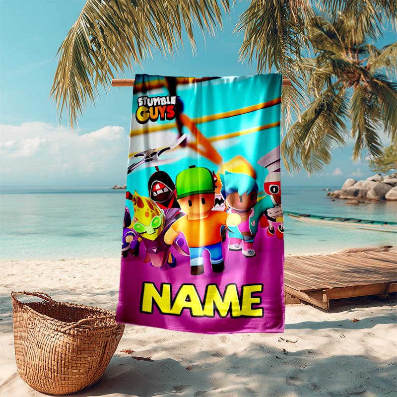 Personalized Customized Proof Beach Towel with Stumble Guys Pattern - Soft, Absorbent,quick-drying,perfect Swimming,camping&bathing