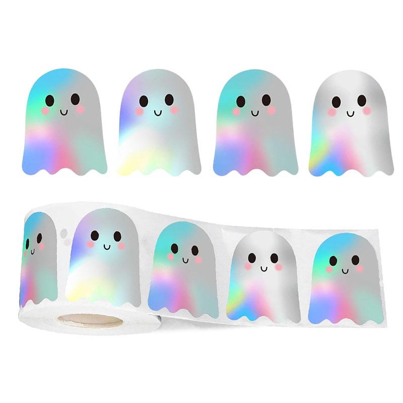 500sheet/roll Ghost Self-Adhesive Sticker Halloween Party Favors Laser Stickers Festival Gathering DIY Decoration Supplies TMZ