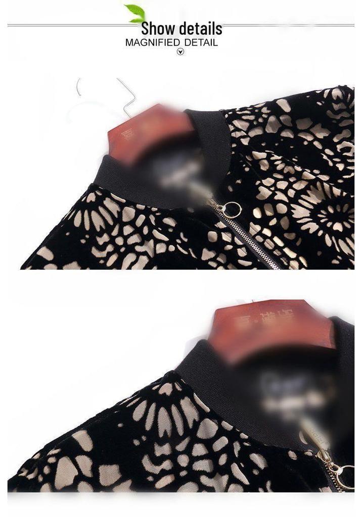 Women's Golden Velvet Autumn Jacket: Chic Hong Kong Style with Print, Loose Fit Baseball Design