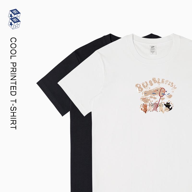 

Unisex Japanese Cartoon Bubble Print White Cotton T-Shirt - Loose Fit, Short Sleeve, Simple Couple s Summer Style M (50-60 kg)
