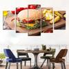 5 Panel Cheesy Beef Burgers HD Pictures Canvas Painting Delicious Fast Food Hamburger Posters for Dinning Room Wall Decor Quadro