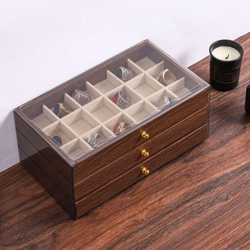Transparent Window Wooden Jewelry Box Rings Necklace Jewelry Storage Case  Vacation