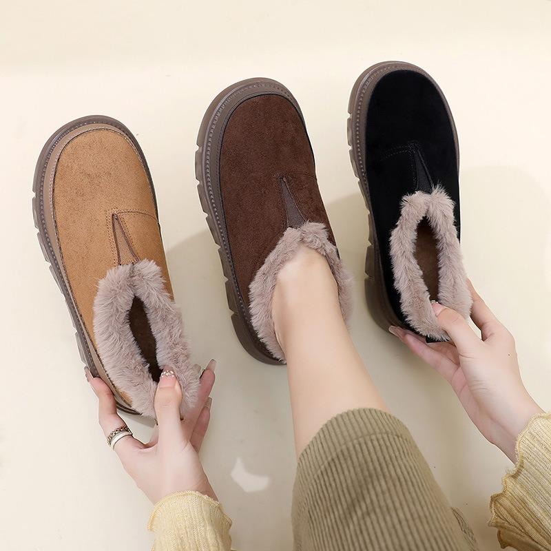 Women's Suede Winter Snow Boots Slip-On, Faux Fur Lined Warm Ankle Booties, Water-Resistant Casual Comfort Shoes Non-Slip Sole