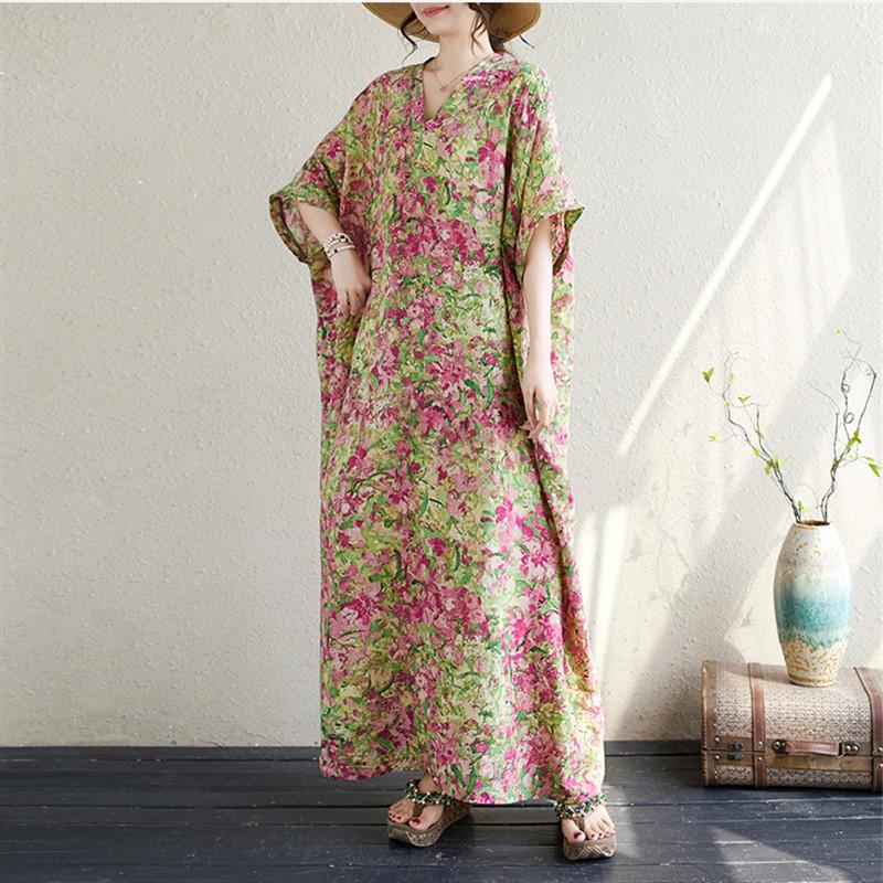 Maneca scurta marime mare bumbac vintage floral nou in rochii pentru femei casual lejer Rochie maxi lunga de vara