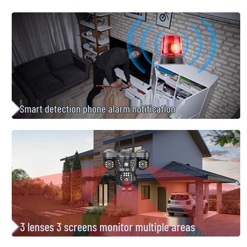 4G Wireless Outdoor Camera with Night Vision and Three-Screen Display for Home Use