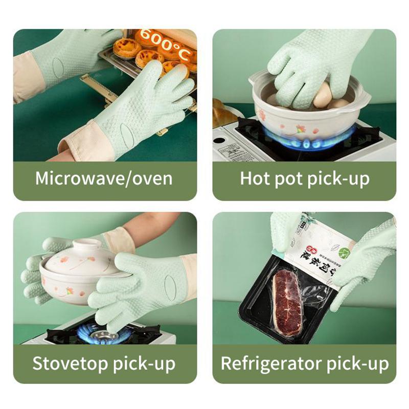 Five-Finger Extended Silicone Oven Microwave Gloves High Temperature Resistant Non-Slip Kitchen Baking Insulation Gloves