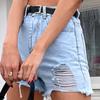 Women's Fashion Casual High Waist Torns Solid Color Jeans Shorts