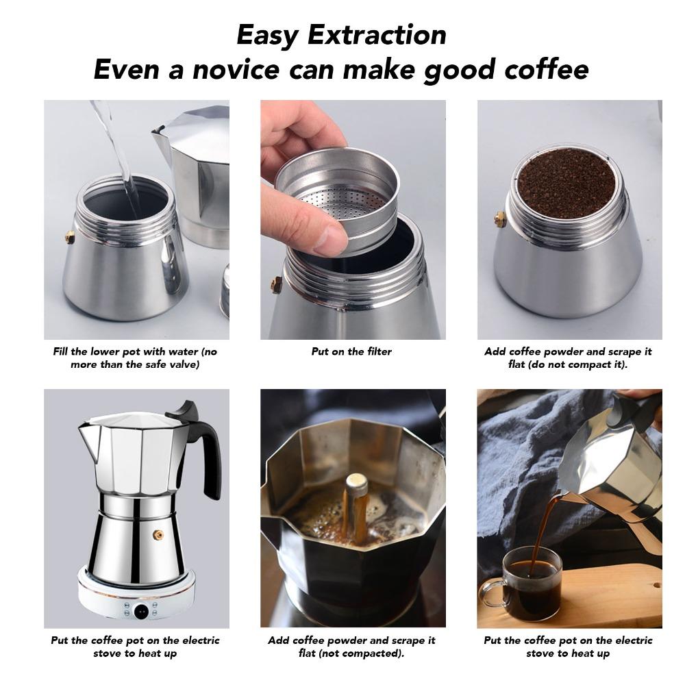 3/6 Cups Capacity Stovetop Coffee Maker Octagonal Design Stovetop Espresso Maker For Camping