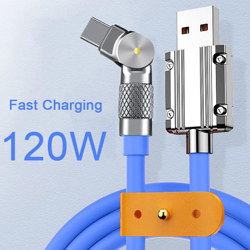 120W 6A USB Type C 180 Degree Phone Fast Charging USB C Cable Data Cord for Samsung 12 13 HUAWEI 1m 1.5m 2m