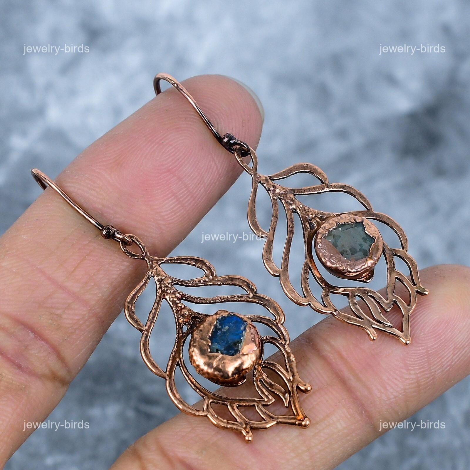 

Круглый камень лазурит, медь, гальванопластика, крючок, подвеска, подарок маме, серьги VP-101