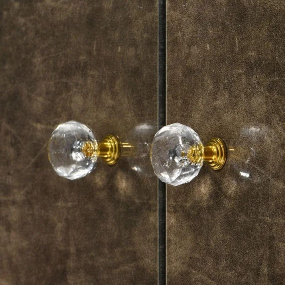 Gold Base Kitchen Cabinet Knobs Champagne / Transparent Drawer Pull Handles  Dresser Drawer